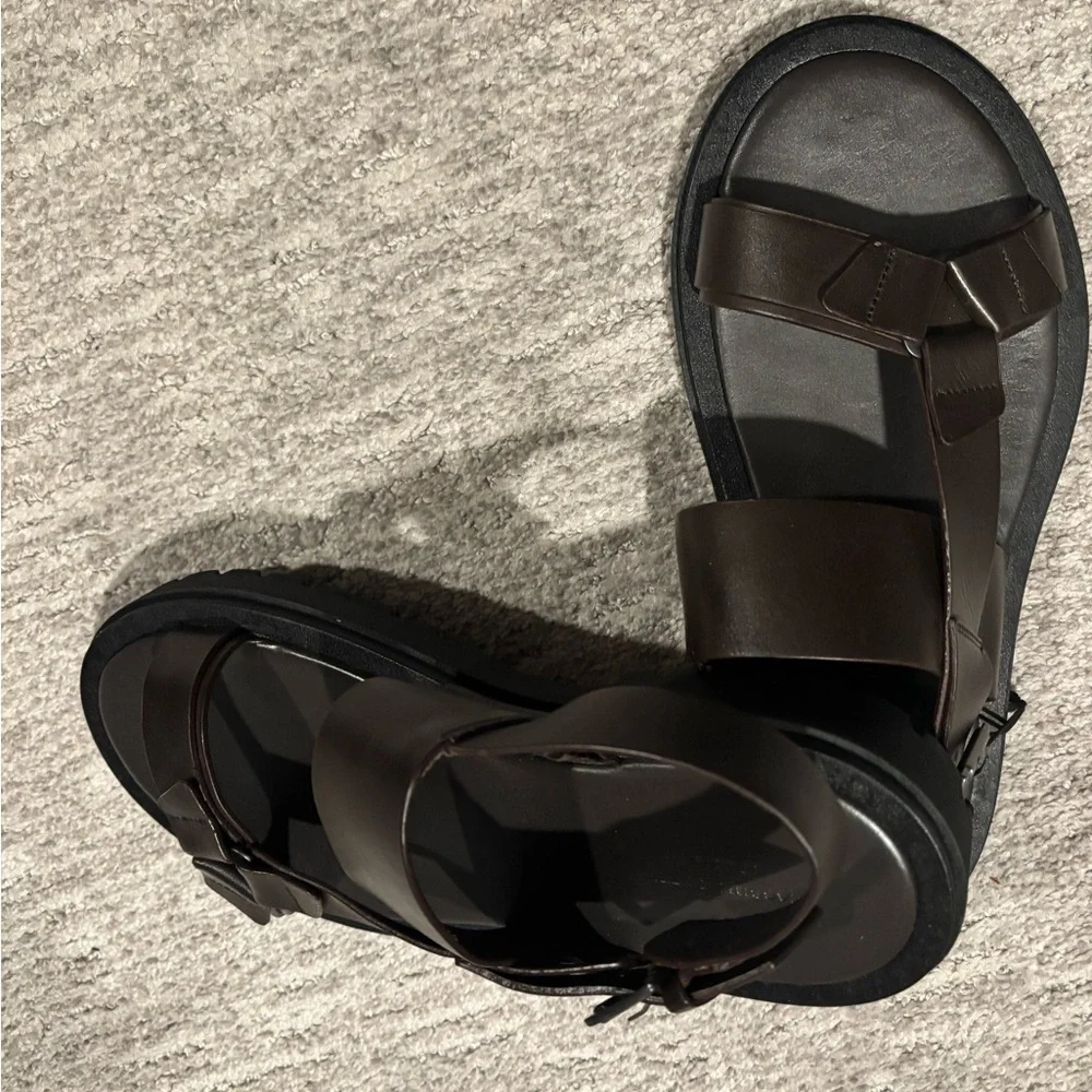 Massimo Dutti Brown Leather Strap Sandals - Casual Open Toe size 8